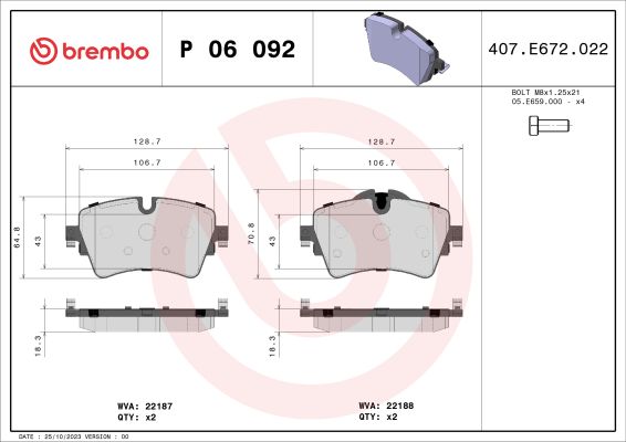 A.B.S. P 06 092 BREMBO Bremsbelagsatz, Scheibenbremse